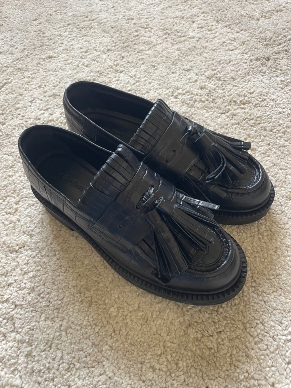 & Other Stories Black Chunky Croco
Leather Tassel Loafers size 38 - Picture 3 of 9
